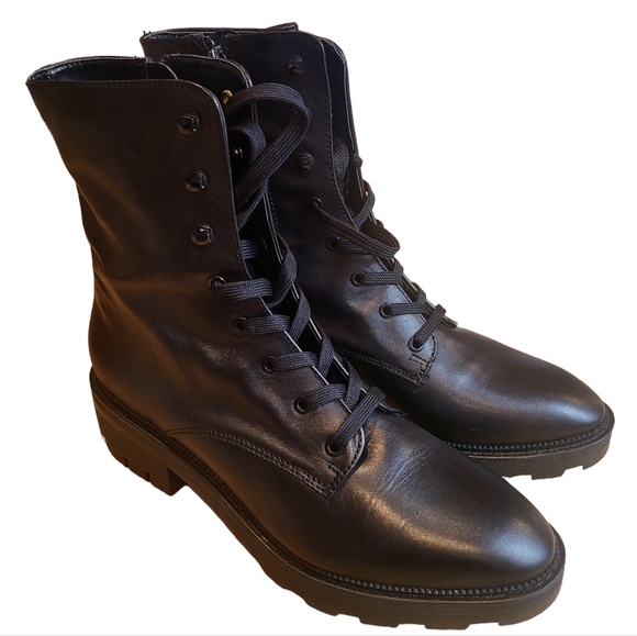 Dolce Vita Lottie Almond Toe Leather Combat Boots Black 9.5 - Picture 4 of 8